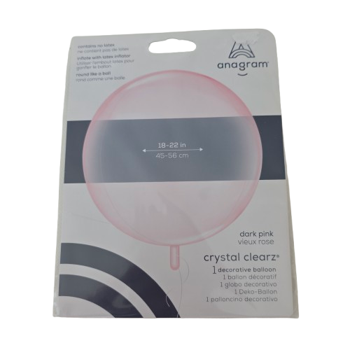 Anagram Crystal Clear Luftballon - Rund, Transparent (Dark Pink)-18-22Zoll (45-56 cm )
