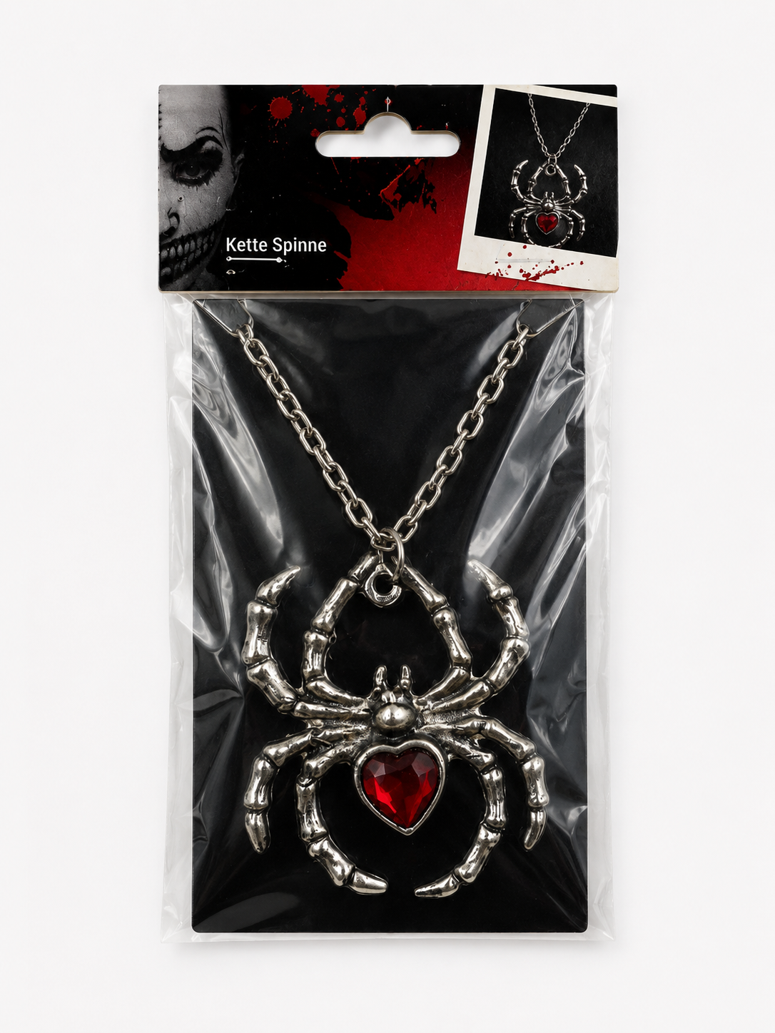 Halloween Spinnen-Halskette mit rotem Herz - Gothic Schmuck-Accessoire