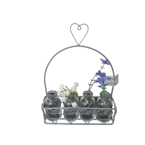 Mini-Vasenkörbchen „Herzschlag“ mit 4 Glasflaschen