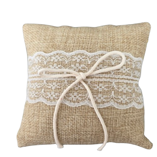 Ringkissen Jute – Vintage-Look mit Spitze & Kordelschleife