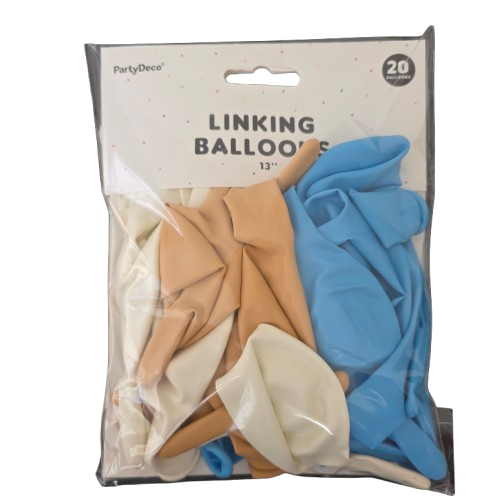 Linking Ballons Pastell Mix 13" - Blau, Creme & Beige, 20 Stueck