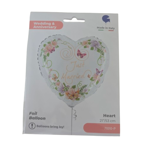 Herz-Folienballon Just Married - Florales Hochzeitsfeier-Design 53 cm