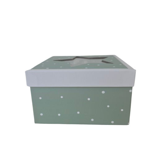 Geschenkbox Happy Birthday - Mint Weiss Gepunktet mit Stern-Ausschnitt 15x15x10 cm