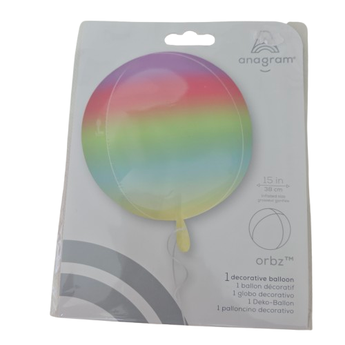 Anagram Ombré Orbs Folienballon -Kugelrund, Regenbogenfarben - 15-16 Zoll (38-40 cm)