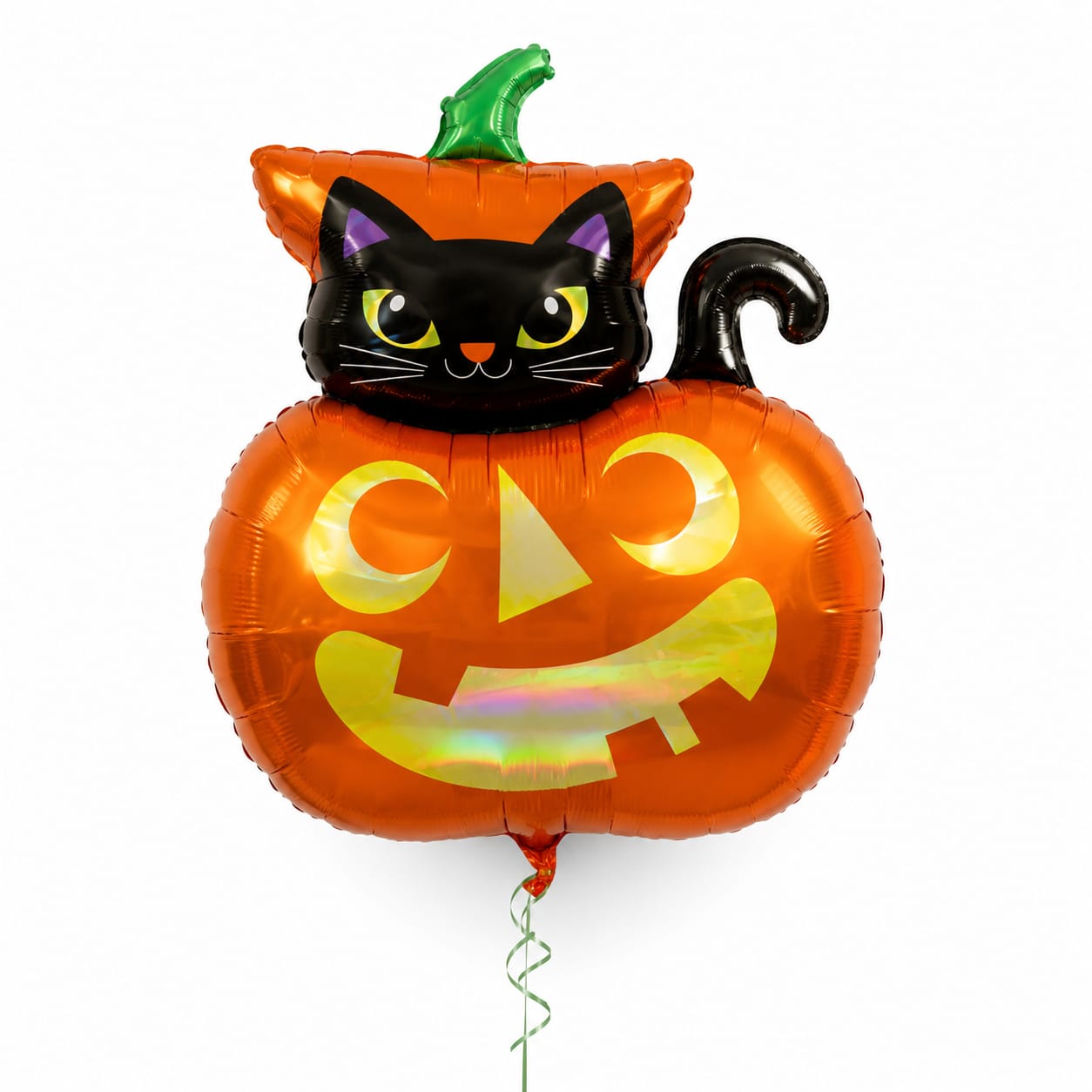 Halloween Folienballon "Kürbis mit schwarzer Katze" - Jack O'Lantern Partydeko