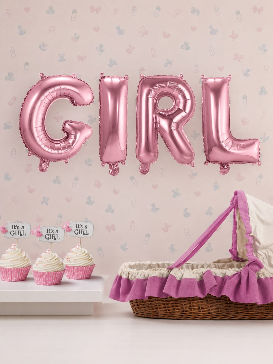 Folienballon-Set,,Girl"-Rosa Buchstabenballons für baby Shower & Gender Reveal (4-teilig)