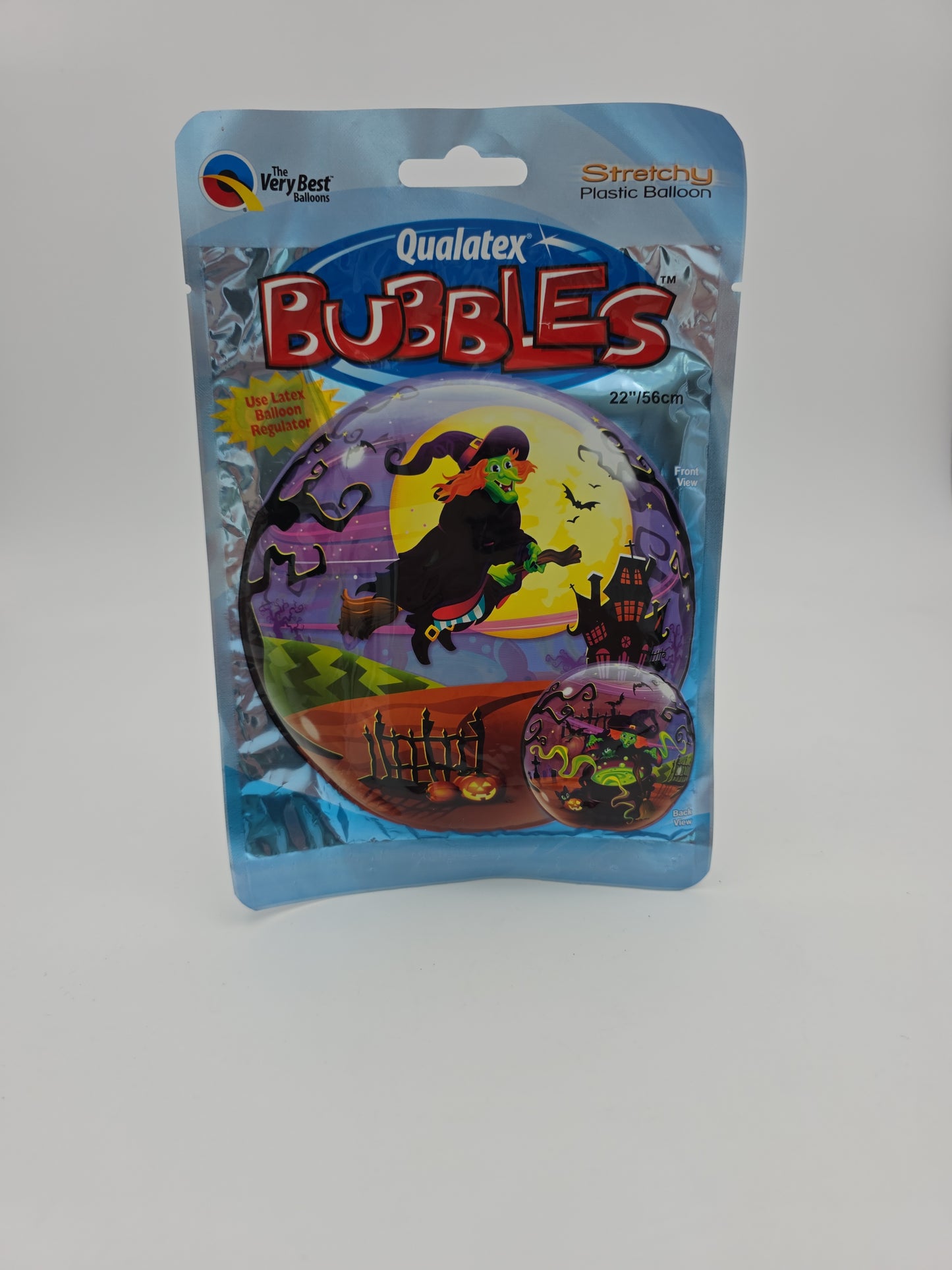 Halloween Folienballon "Fliegende Hexe" - Rundes Gruselmotiv
