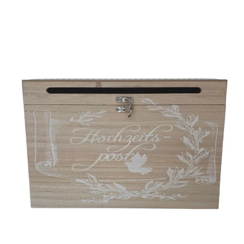 Briefbox Holz – „Hochzeitspost“ Kartenbox mit Einwurfschlitz