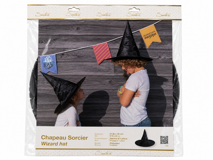 Hexenhut Schwarz - Klassischer Zauberhut für Kinder Halloween