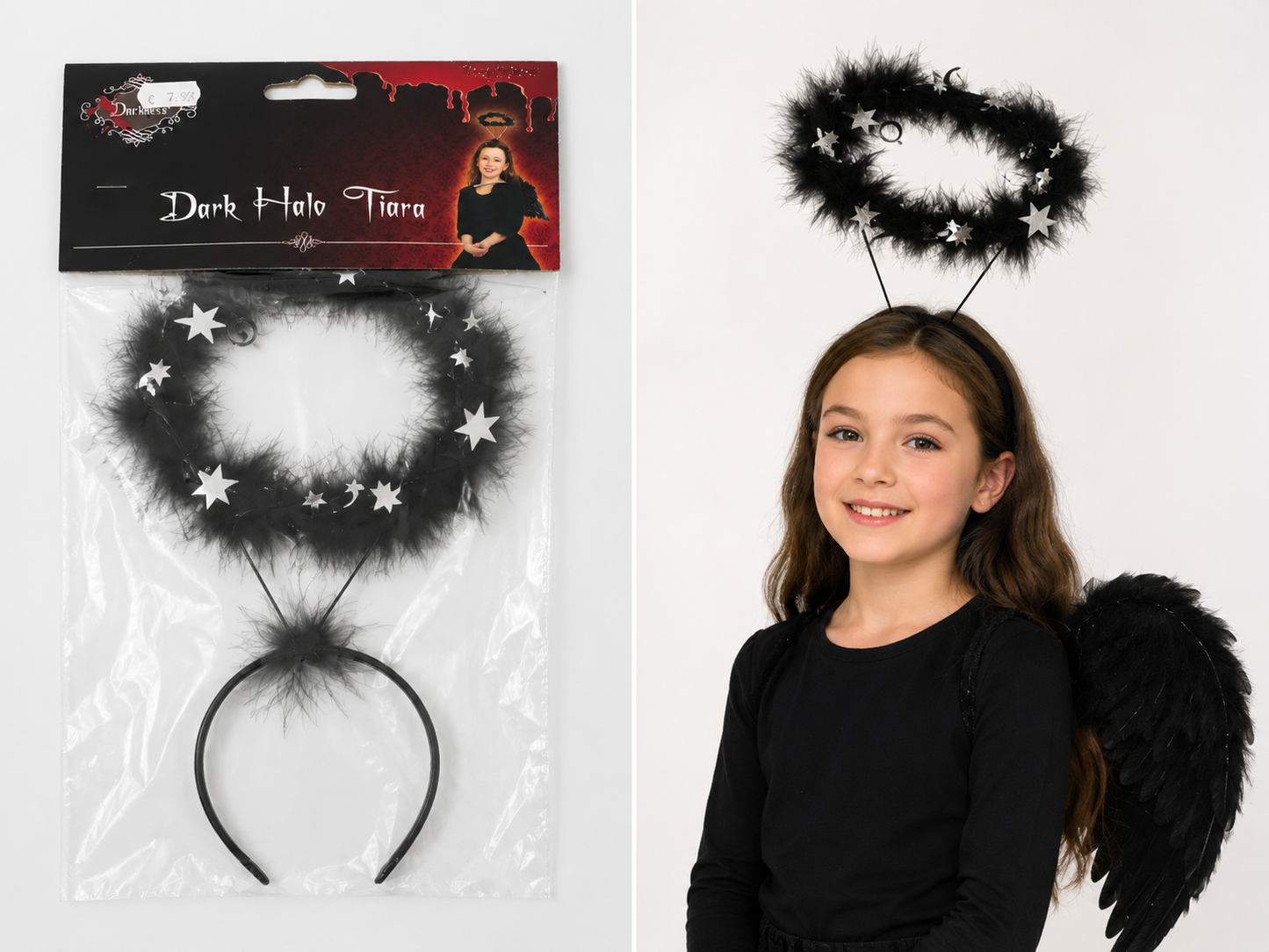 Engelheiligenschein Haarreif Schwarz mit Sternen - Halloween