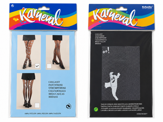 Geister Strumpfhose Damen Schwarz-Geister-Motiv für Halloween
