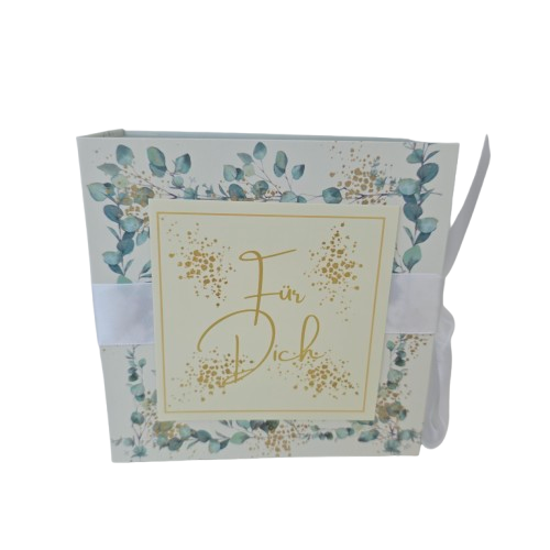 Geschenkbox Fuer Dich - Eukalyptus mit Goldfolie, Quadratisch ca. 10-15 cm