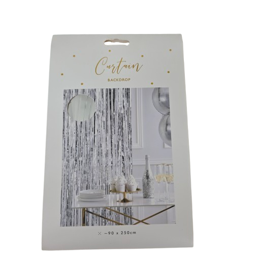 PartyDreco Glitzer-Vorhang Silber (Lametta-Türvorhang) -90 x 250 cm