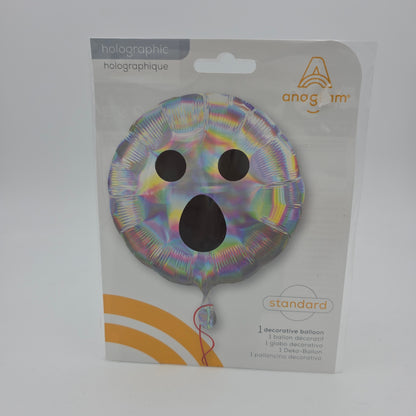 Halloween Folienballon "Holographischer Geist" - Runder Spukgesicht Ballon