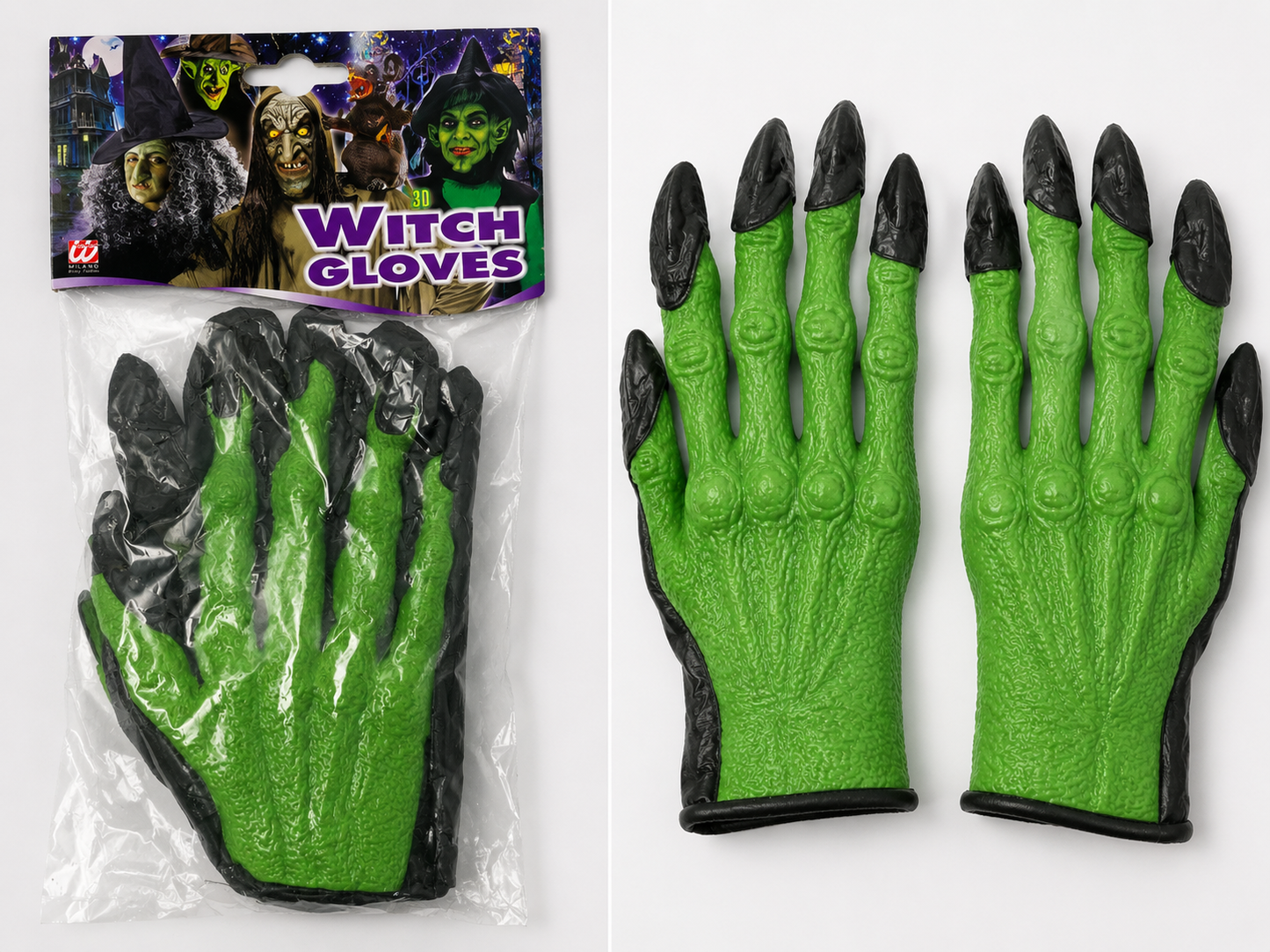 Hexenhandschuh Grün - Halloween Kostümzubehör mit langen Krallen