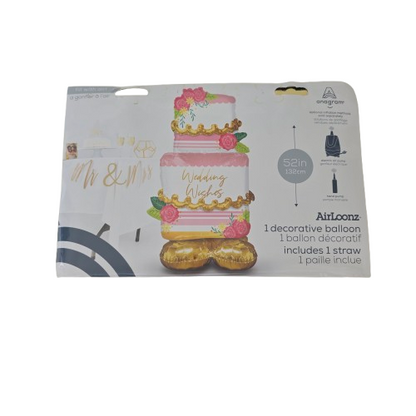 Anagram AirLooonz „Wedding Wishes Cake“ XXL Folienballon (Hochzeitstorte) – ca. 71 x 132 cm