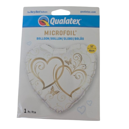 Qualatex Folienballon Herz Verschlungene Herzen - Weiss & Gold 45 cm