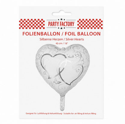 Party Factory Folienballon Herz - Silberne Herzen 45cm