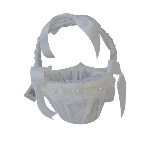 Blumenstreukorb Satin mit Perlen - Elegante Hochzeitsdeko