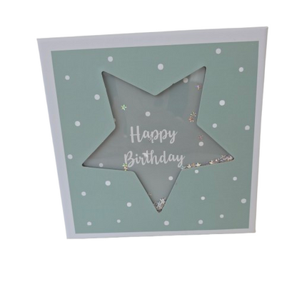 Geschenkbox Happy Birthday - Mint Weiss Gepunktet mit Stern-Ausschnitt 15x15x10 cm