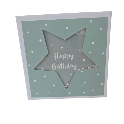 Geschenkbox Happy Birthday - Mint Weiss Gepunktet mit Stern-Ausschnitt 15x15x10 cm