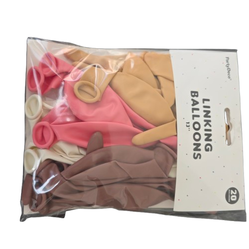 Linking Ballons Mix Rosa, Beige, Creme & Braun - 20 Stueck