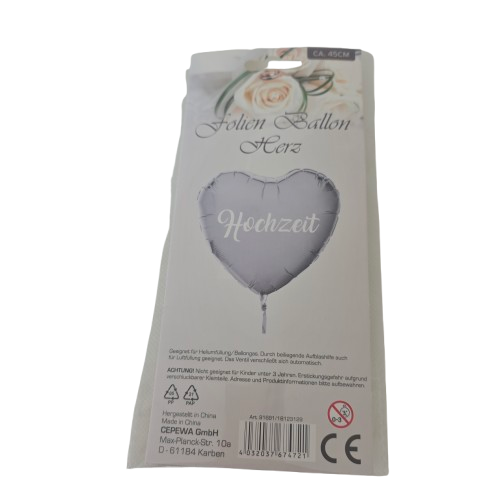 Folienballon Herz Hochzeit - Elegantes Design in Weiss & Silber