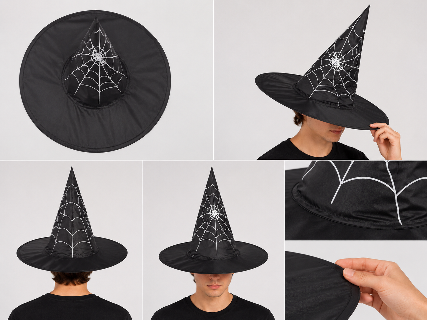 Hexenhut mit Spinnennetz-Motiv- Halloween Kostümhut Schwarz