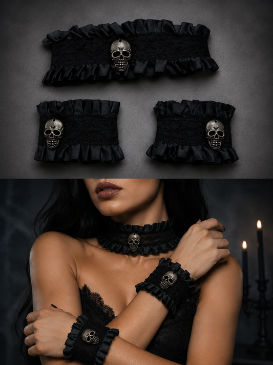 Totenkopf-Halsband und Armband Set Gothic & Halloween Accessoire 3 teilig