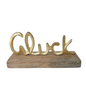 Design Deko-Aufsteller Schriftzug „Glück“ – Gold auf rustikalem Holzsockel