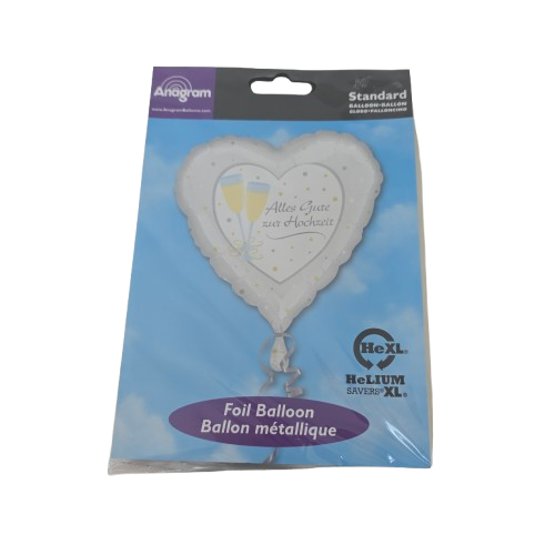 Folienballon Herz Alles Gute zur Hochzeit - Weiss & Gold