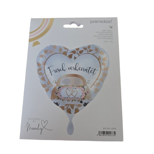 premioloon XXL Folienballon Herz – "Frisch verheiratet" (43 cm)