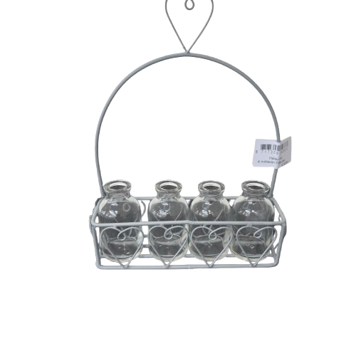 Mini-Vasenkörbchen „Herzschlag“ mit 4 Glasflaschen