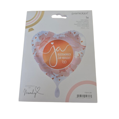premioloon XXL Folienballon Herz – "Ja! Glückwunsch zur Hochzeit" (43 cm)
