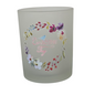Teelichtglas Frost-Optik mit buntem Blumen-Kranzmotiv