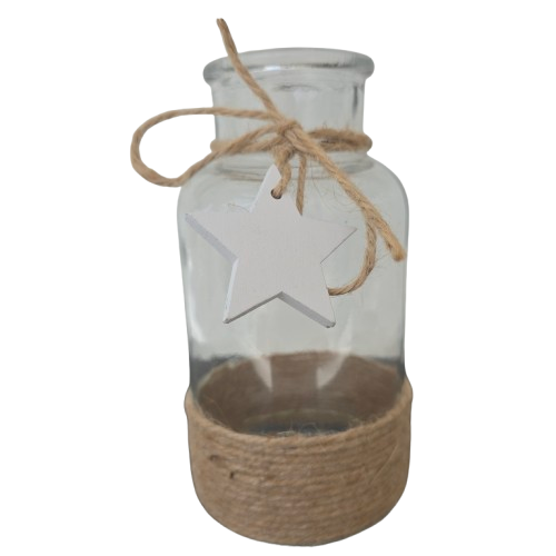 Glas-Vase mit Jute-Dekoration - Rustikal & Natuerlich 8x16,5 cm