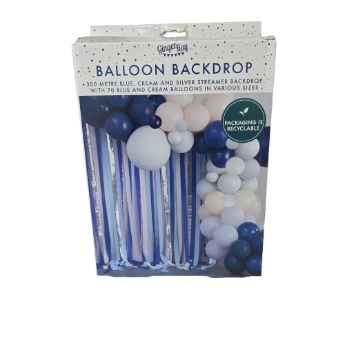 Ginger Ray DIY-Ballonbogen & Fotowand Blau-Silber-Creme -Set mit 70 Ballons 6 300m Kreppband