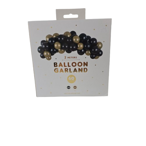 PartyDeco DIY-Ballongirlande Schwarz-Gold (Luftballon-Bogen) -2m(60 Ballons)
