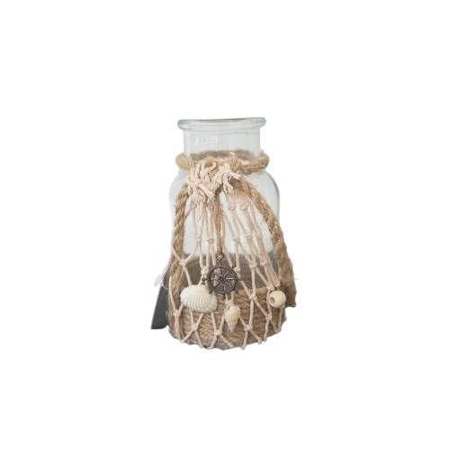 Glas-Vase mit maritimer Dekoration & Jute - ca. 8x12,5 cm
