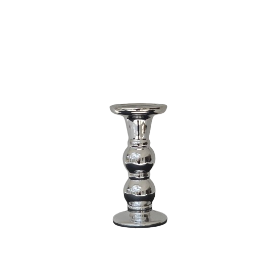 Eleganter Saeulen-Kerzenstaender aus Glas in Silber-Optik