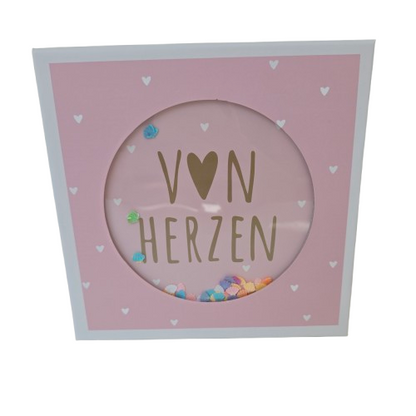 Geschenkbox Von Herzen - Rosa mit Schuettelfenster, Quadratisch