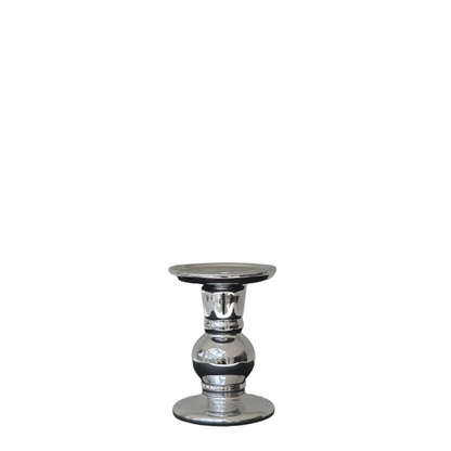 Kleiner Saeulen-Kerzenstaender aus Glas in Silber-Optik