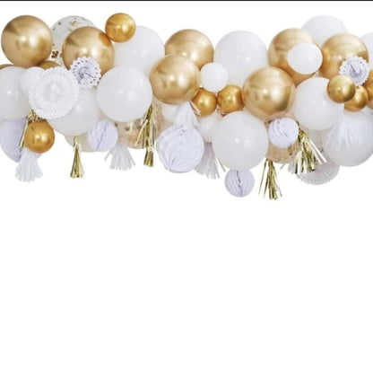 DIY- Ballongirlande Weiß & Gold 2 Meter / 60 Ballons
