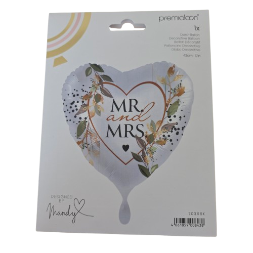 Folienballon Mr.and Mrs,-Florales Herz-design