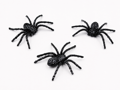 Halloween Deko Spinnen-6er Set Schwarze Glitzer Kunstspinnen