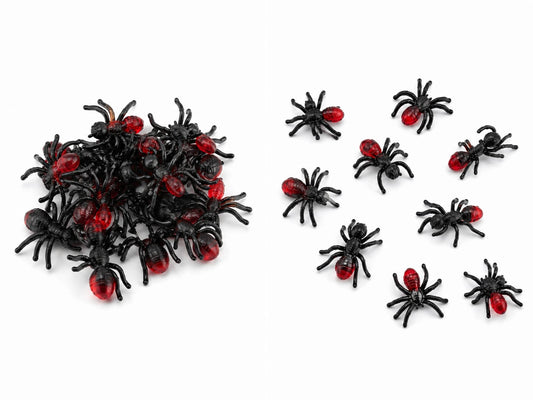 Halloween Deko-Spinnen Set - Mini-Spinnen mit rotem Hintern