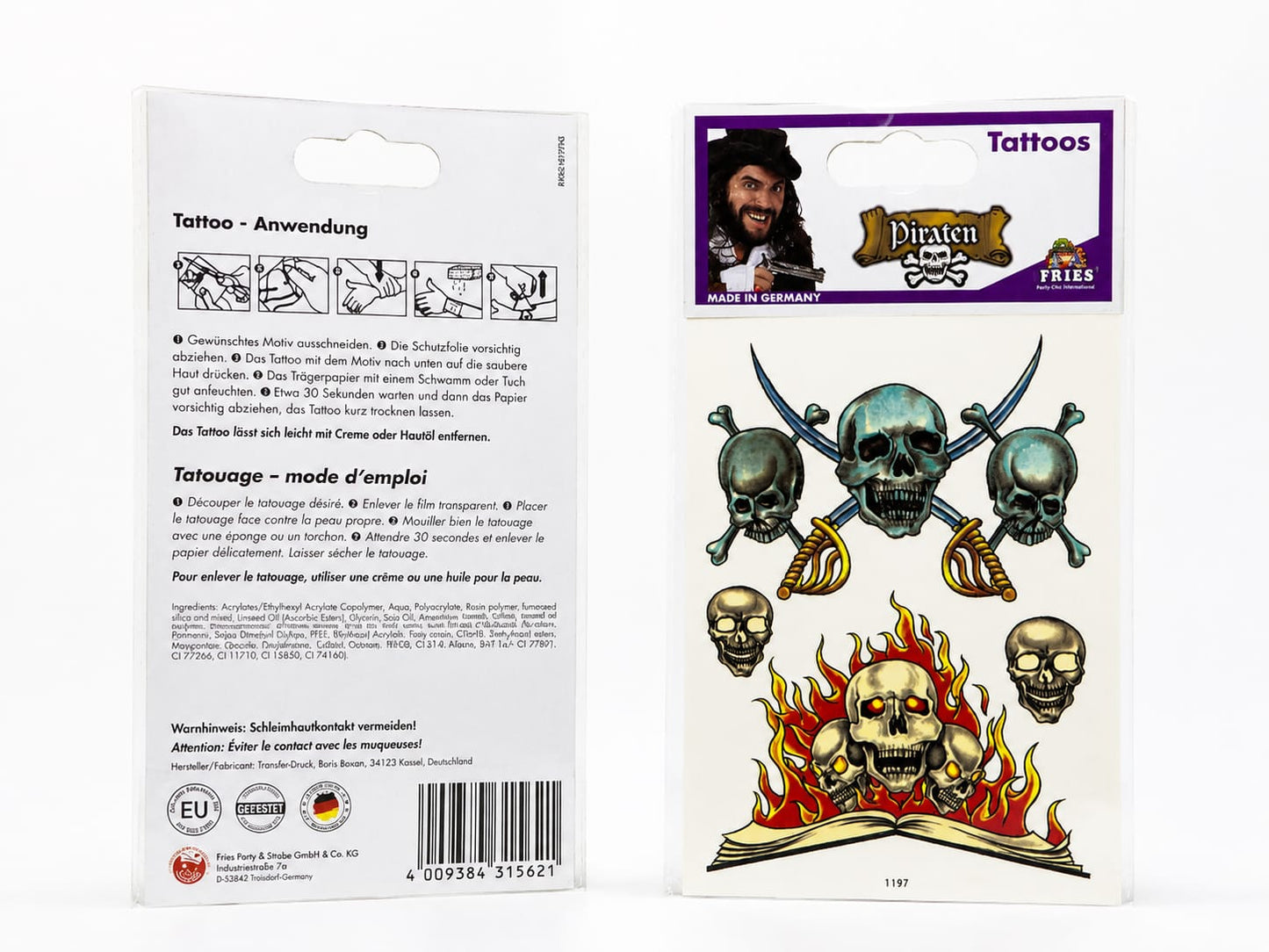Piraten Tattoo für Erwachsene-Temporäre Tattoos mit Totenkopf & Piratenmotiven