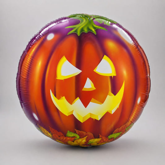 Halloween Folienballon "Leuchtender Kürbis" - Rundes Jack-O'-Lantern Motiv
