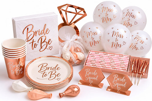 Bride to Be Party Deko Set Rosegold - 60-teiliges Junggesellinnenabschied & Bridal Shower Kit