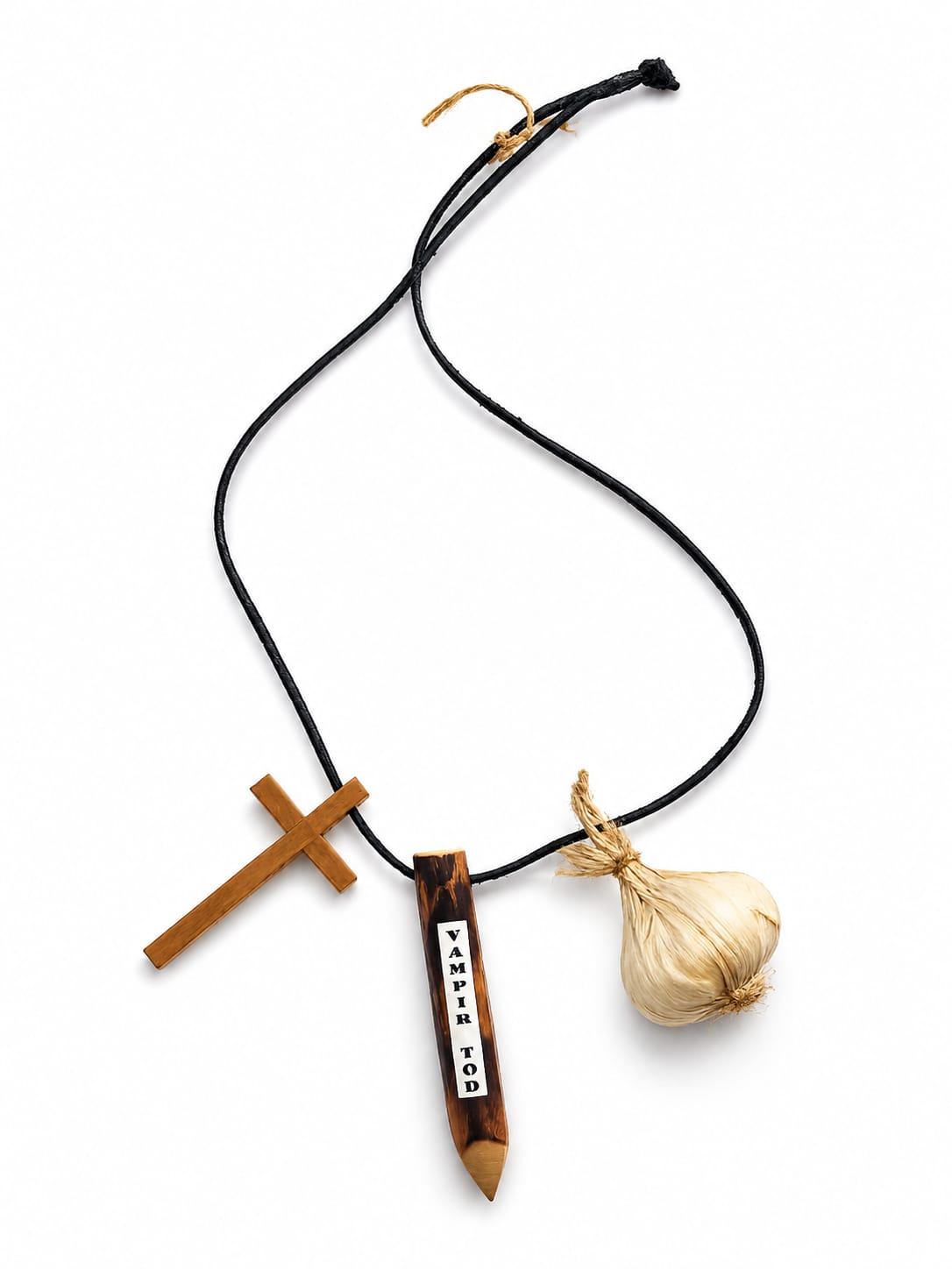 Vampir-Abwehr -Kette mit Kreuz,Knoblau und Holzpflock - Halloween Kostümzubehöhr